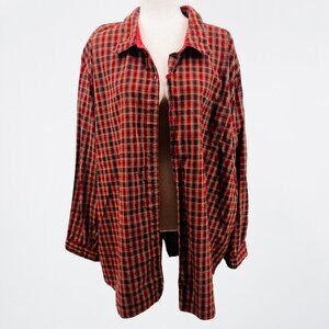 Vintage Plus Size Autumn Themed Plaid Textured Button Up - 3X (30/32)